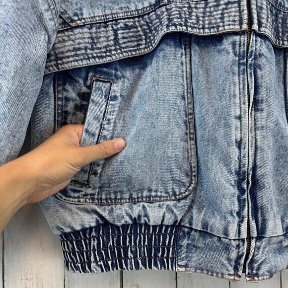 VTG 80's Hugo Valentino Acid Wash Sherpa Lined Denim Trucker Jacket Size Large - Picture 5 of 15